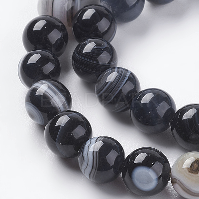 Round Dyed & Heated Natural Black Agate Beads Strands G-G582-8mm-07-1