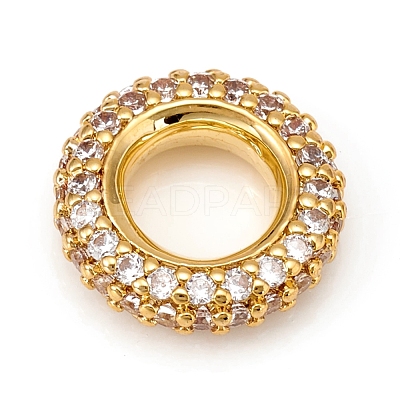 Brass Micro Pave Cubic Zirconia Rondelle European Beads KK-D160-59G-1
