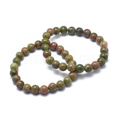 Natural Unakite Bead Stretch Bracelets BJEW-K212-B-006-1