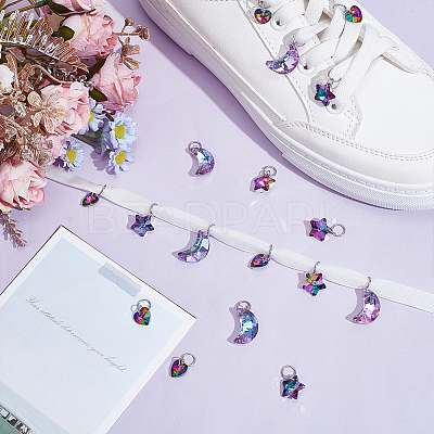 24Pcs 3 Styles Star & Moon & Heart Glass Shoes Charms PALLOY-PH01715-1