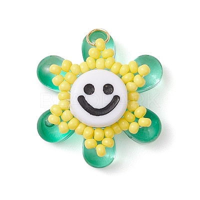 Glass Seed Beaded Sunflower Pendants PALLOY-MZ01014-02-1