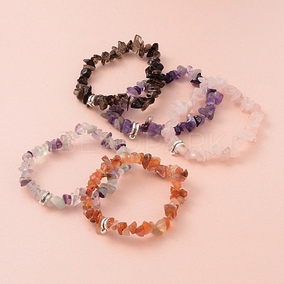 Chip Natural Gemstone Beaded Stretch Bracelets BJEW-JB02148-1