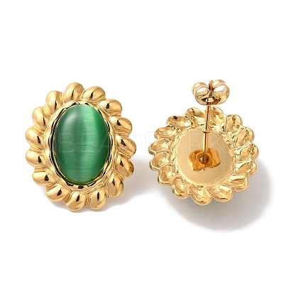 Oval Golden Ion Plating(IP) 304 Stainless Steel Stud Earrings for Women EJEW-L287-052G-01-1