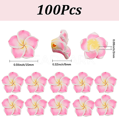 100Pcs Handmade Polymer Clay 3D Flower Plumeria Beads CLAY-SC0002-48D-1