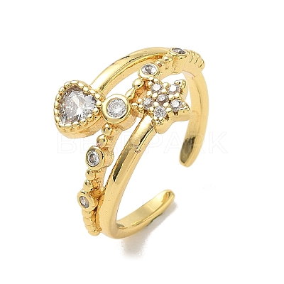 Brass Micro Pave Cubic Zirconia Cuff Open Rings RJEW-C163-11G-1
