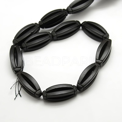 Natural Oval Black Stone Beads Strands G-P062-43-1