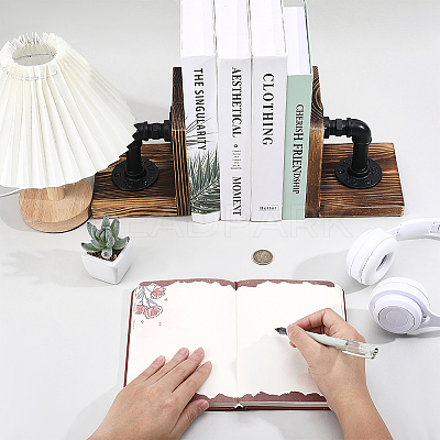 Wood Bookends with Realistic Industrial Pipe DIY-WR0005-45-1