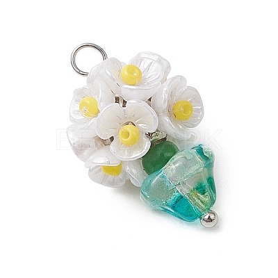 Glass Seed Beaded Flowerpot Pendants PALLOY-MZ00520-02-1