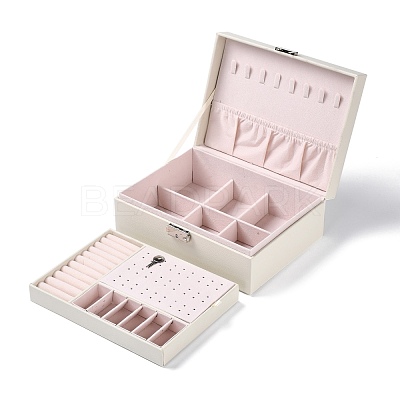 PU Imitation Leather Jewelry Organizer Box with Lock CON-P016-B04-1