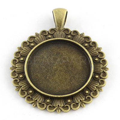 Tibetan Style Flower Alloy Pendant Cabochon Settings TIBEP-Q051-32AB-NR-1
