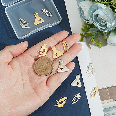 12Pcs 6 Style Ion Plating(IP) 201 Stainless Steel Pendants STAS-UN0032-19-1