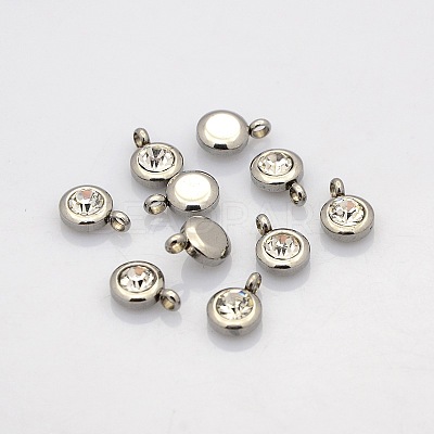 Trendy Original Color 304 Stainless Steel Faceted Grade A Rhinestone Flat Round Charms Pendants RB-N030-01C-1
