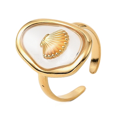 Oval with Shell Shape Resin Finger Rings STAS-Z101-07G-01-1