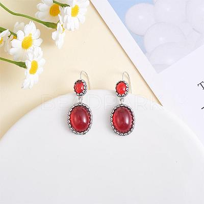 Red Resin Oval Dangle Earrings JE1087A-1