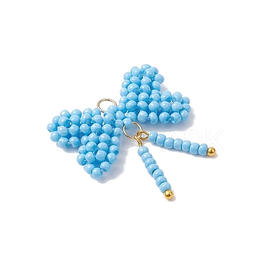 Glass Seed Beaded Bowknot Pendants PALLOY-MZ01055-03-1