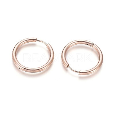 Ion Plating(IP) 304 Stainless Steel Huggie Hoop Earrings EJEW-F111B-23mm-RG-1