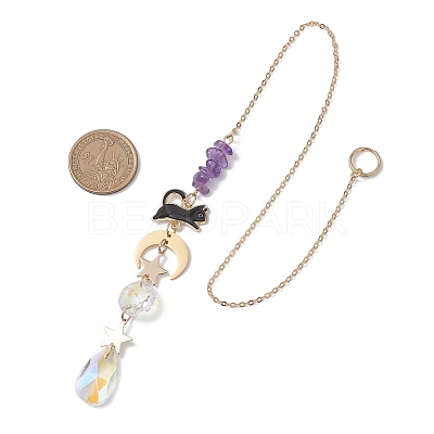 Teardrop Glass & Natural Amethyst Beads Hanging Suncatchers HJEW-JM04611-1