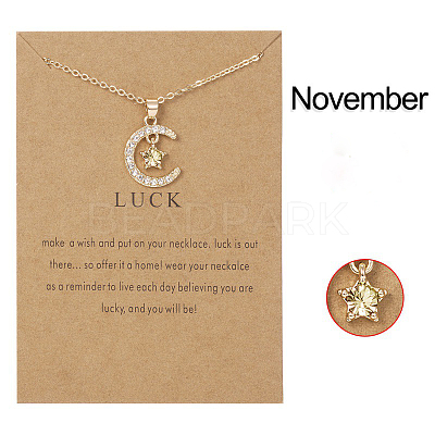 Moon & Star Alloy Rhinestone Birth Stone Pendant Necklaces WG0039E-11-1