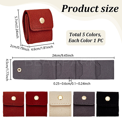 5Pcs 5 Colors Portable Travel Microfiber Leather Jewelry Rolls ABAG-PH0001-99-1