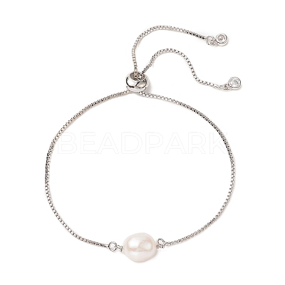 Oval Natural Pearl Beaded Slider Bracelet BJEW-JB09315-01-1