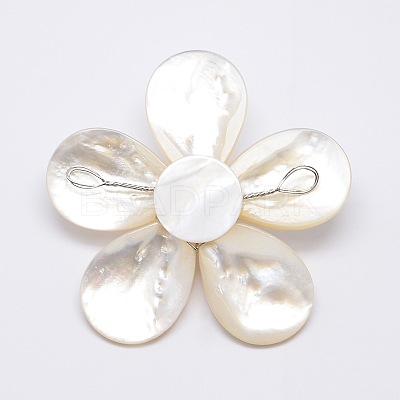 Natural White Shell Mother of Pearl Shell Flower Big Pendants X-SSHEL-J032MS-08-1
