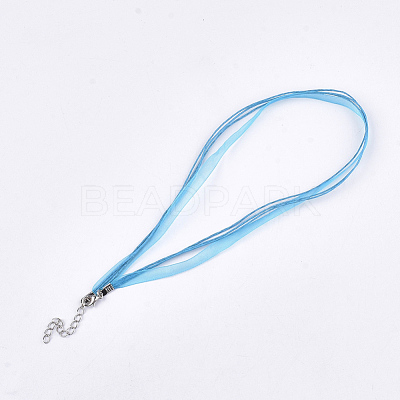 Waxed Cord and Organza Ribbon Necklace Making NCOR-T002-274-1