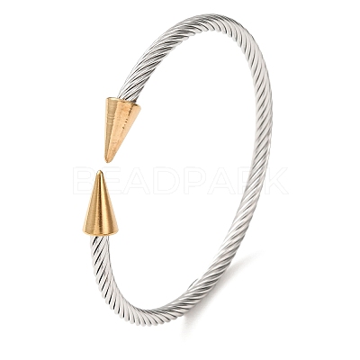 Duo Tone 304 Stainless Steel Double Terminal Cone Open Cuff Bangles for Women SA-CBA2192-03GP-1