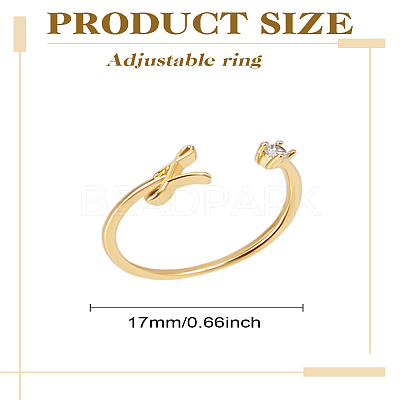 1Pc Letter Brass Rhinestone Open Cuff Rings for Women AJEW-LP0004-47I-G-1