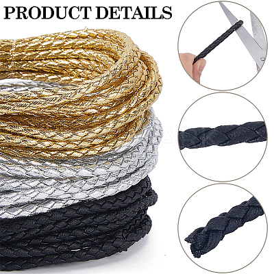15M 3 Colors Braided Round Soft PU Imitation Leather Cords OCOR-CL0001-11B-1