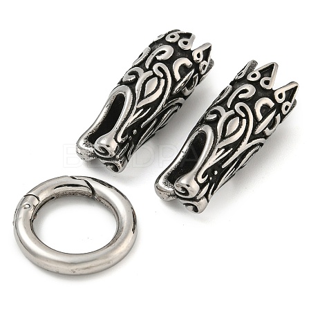 Tibetan Style 304 Stainless Steel Spring Gate Rings FIND-Z046-06AS-01-1