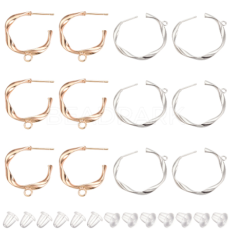 BENECREAT 12Pcs 2 Color Brass Stud Earring Findings KK-BC0010-23-1