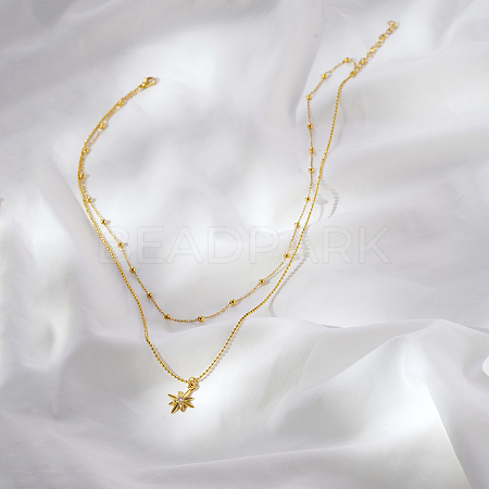 Stainless Steel Pave Clear Cubic Zirconia Star Pendant Double Layer Necklaces for Women's Daily Wear HB1579-2-1
