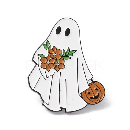 Ghost with Flower Enamel Pin JEWB-H008-03EB-1