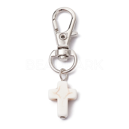 Synthetic Turquoise Cross Pendant Decorations HJEW-JM01531-02A-1