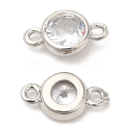 Eco-Friendly Rack Plating Brass Pave Clear Cubic Zirconia Connector Charms KK-A186-06P-1