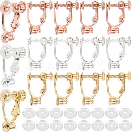 SOFPLATE 24Pcs 3 Colors Brass Screw On Clip-on Earring Findings KK-SP0001-19-1