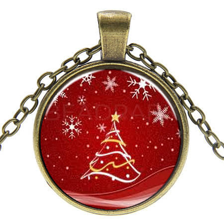 Christmas Theme Glass Pendant Necklaces NJEW-J056-B948-AB-1