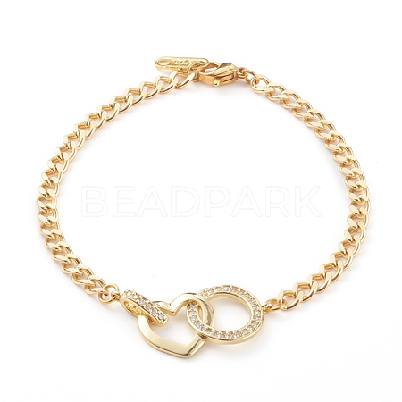 Brass Micro Pave Clear Cubic Zirconia Link Bracelets BJEW-JB06105-01-1