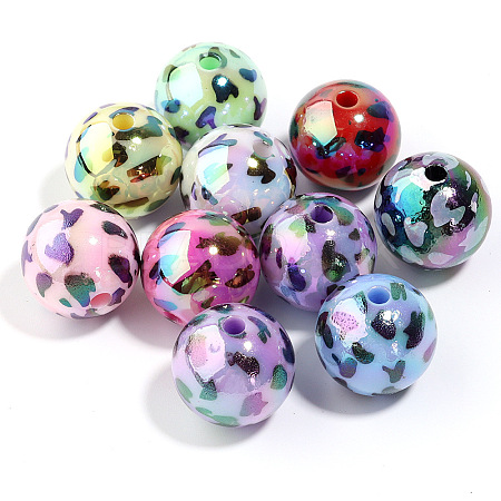 10Pcs UV Plating Colours Acrylic Beads OACR-S146-01M-1