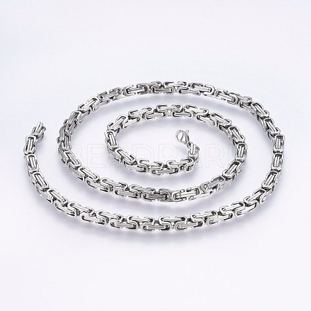 201 Stainless Steel Byzantine Chain Necklaces NJEW-F222-13P-1