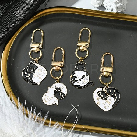 4Pcs 4 Styles Cat Alloy Enamel Pendant Decoration HJEW-JM02806-1