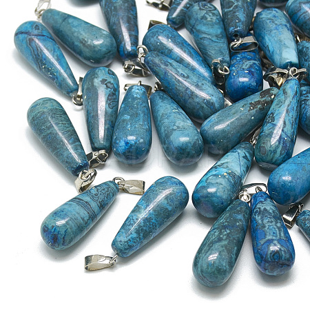 Dyed Natural Blue Agate Pendants G-T081-23-1