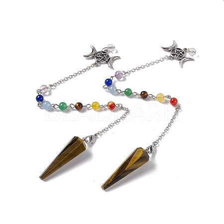 Natural Tiger Eye Hexagonal Pointed Cone Dowsing Pendulum Pendants G-G983-05P-04-1
