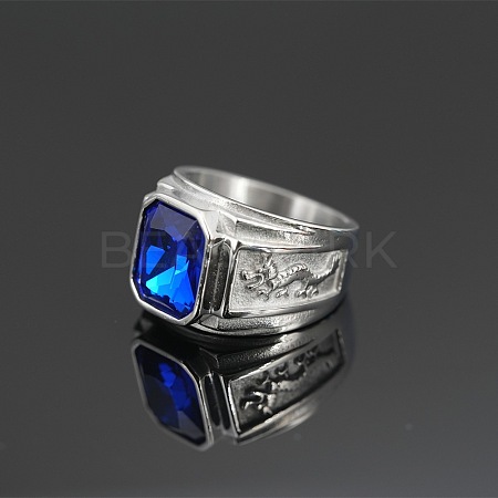 Rectangle 304 Stainless Steel with Cubic Zirconia Finger Rings for Men FS-WG909F6-06-1