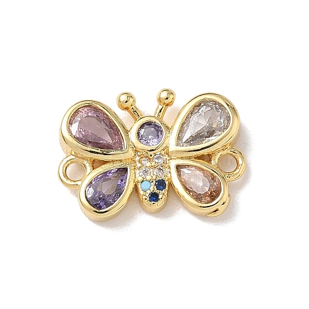 Brass Pave Cubic Zirconia Butterfly Links Connector Charms KK-L268-028G-06-1