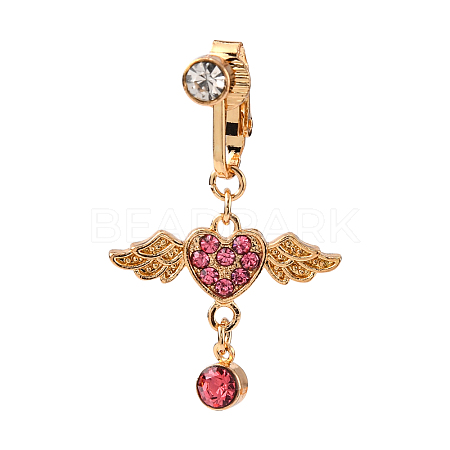 Heart with Wing Rhinestone Charm Belly Ring AJEW-F057-17G-1