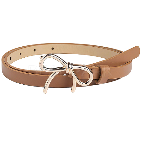 Alloy Bowknot PU Leather Chain Belts for Women AJEW-WH20019-67G-03-1