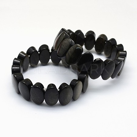 Natural Golden Sheen Obsidian Beads Stretch Bracelets BJEW-I265-F-1