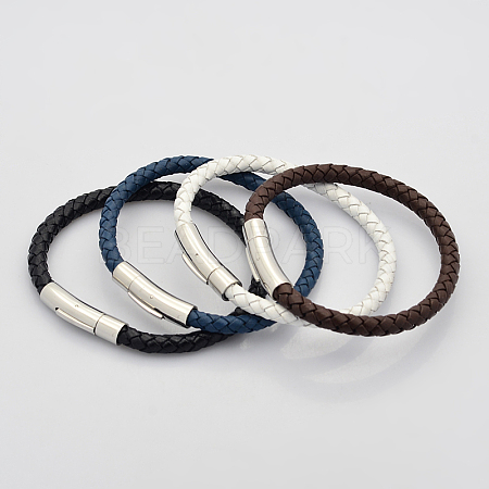 Simple Braided PU Leather Cord Bracelets BJEW-L386-M-1