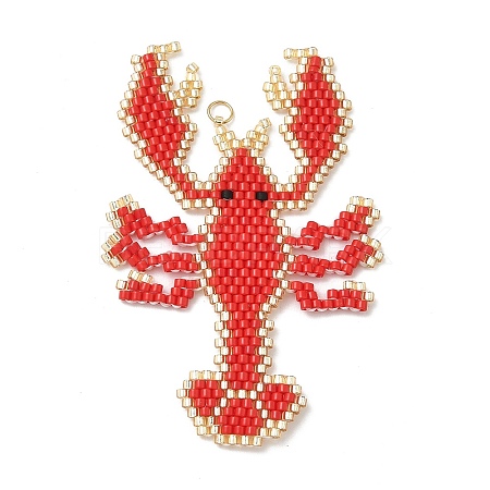 Beaded Crayfish Charms PALLOY-CJ00175-1